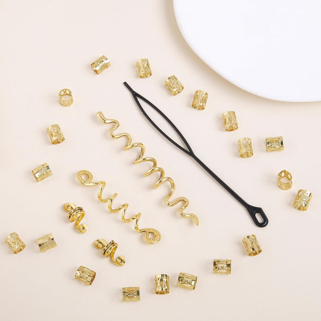 Tebiekoy 26Pcs Gold Hair Accessories For Women Loc Hair Jewelry For Braids Metal Dreadlock Beads Set Snake Hair Clips Decoration Gold