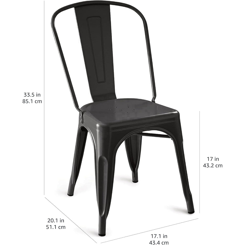 Amazon Basics Metal Dining Chairs, Easy To Assemble, Indoor/Outdoor, Stackable, Matte Black, 4-Pack