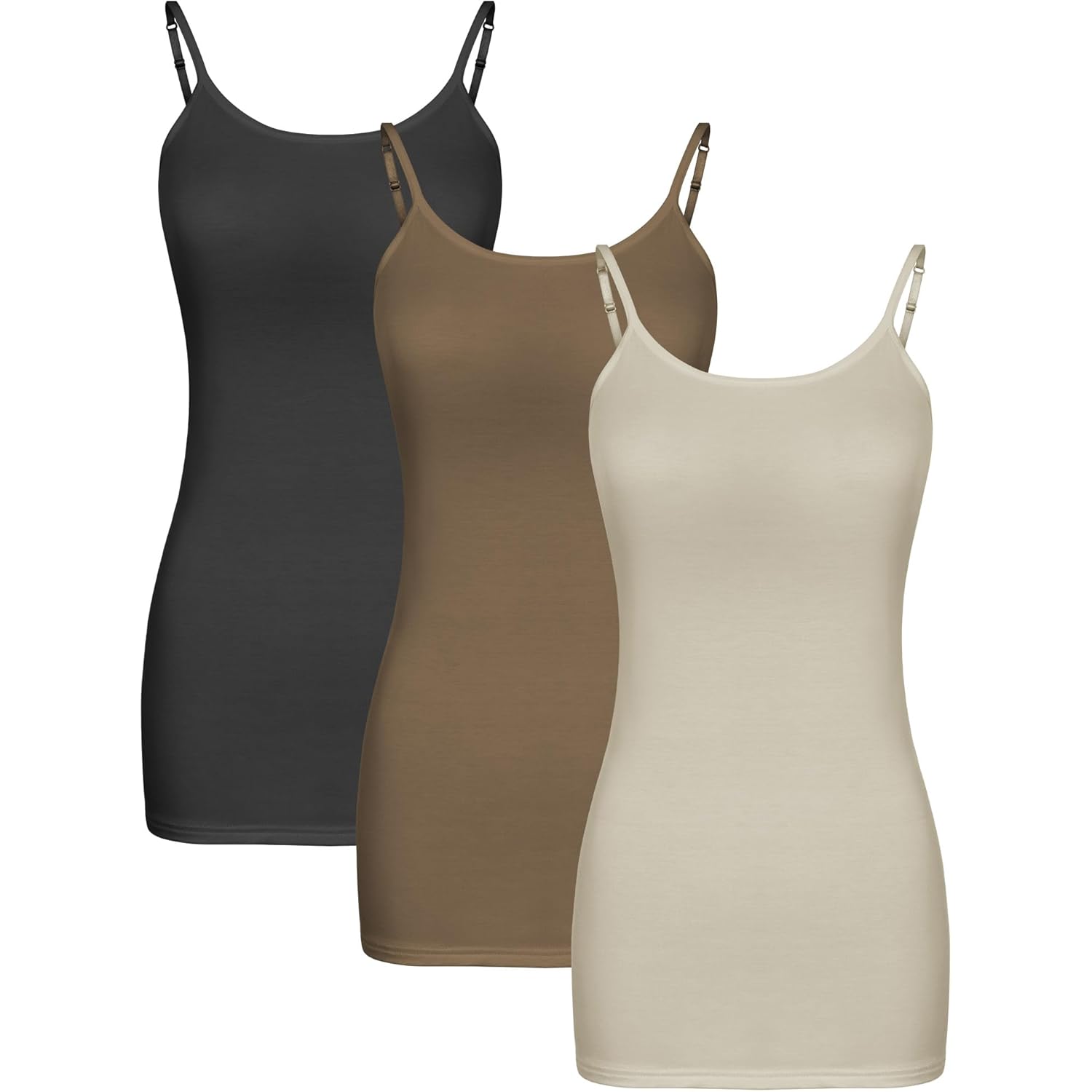 3 Pieces Women Basic Long Tanks Adjustable Spaghetti Strap Camisole Top