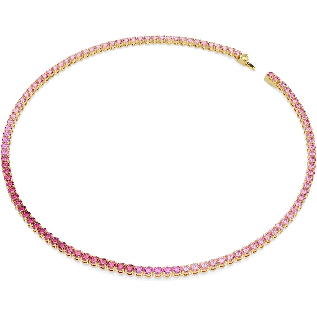 Swarovski Matrix Tennis necklace, Round cut, Pink, Gold-tone plated