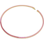 Swarovski Matrix Tennis necklace, Round cut, Pink, Gold-tone plated