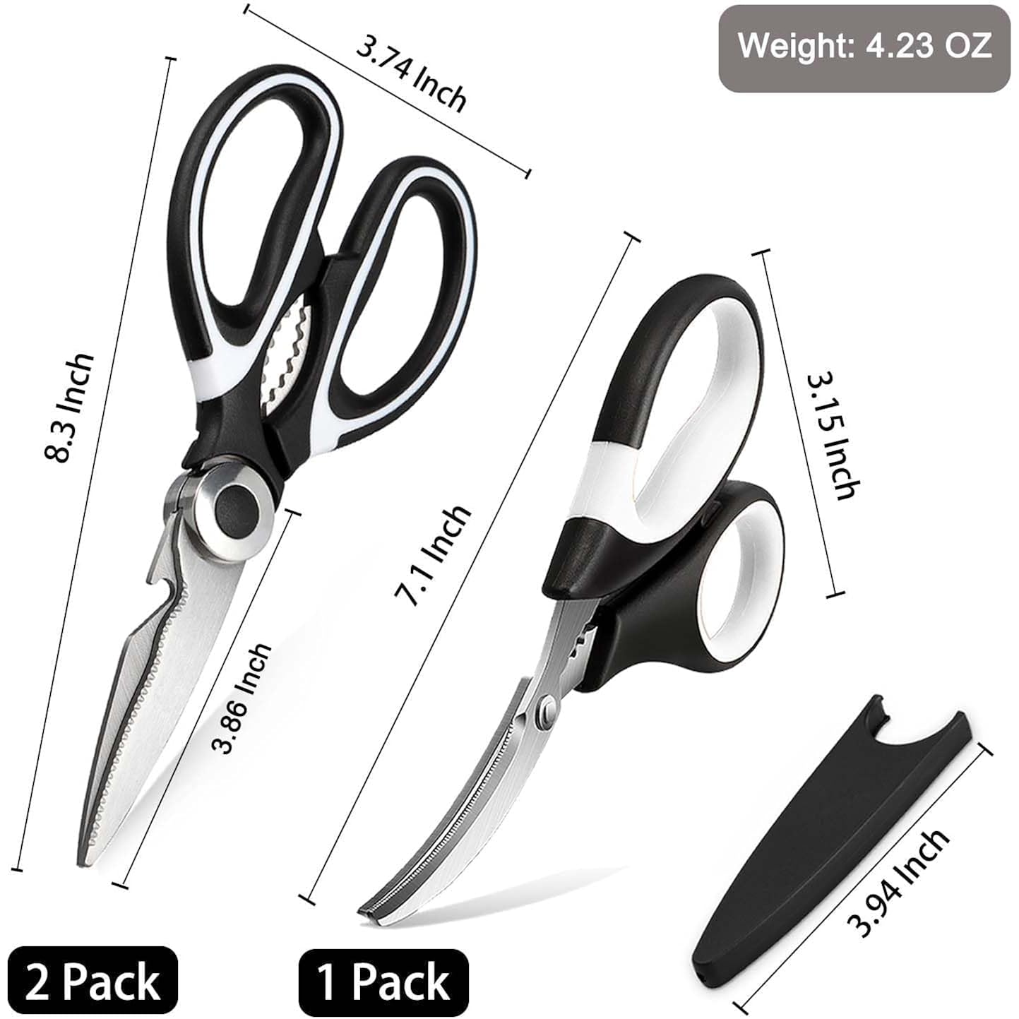 Omdar 3 Pack Kitchen Scissors & Seafood Scissors Set, Sharp Kitchen Shears | All Purpose Stainless Steel Heavy Duty For Poultry Food Dishwasher Safe With Protective Sheath Comfort-Grip