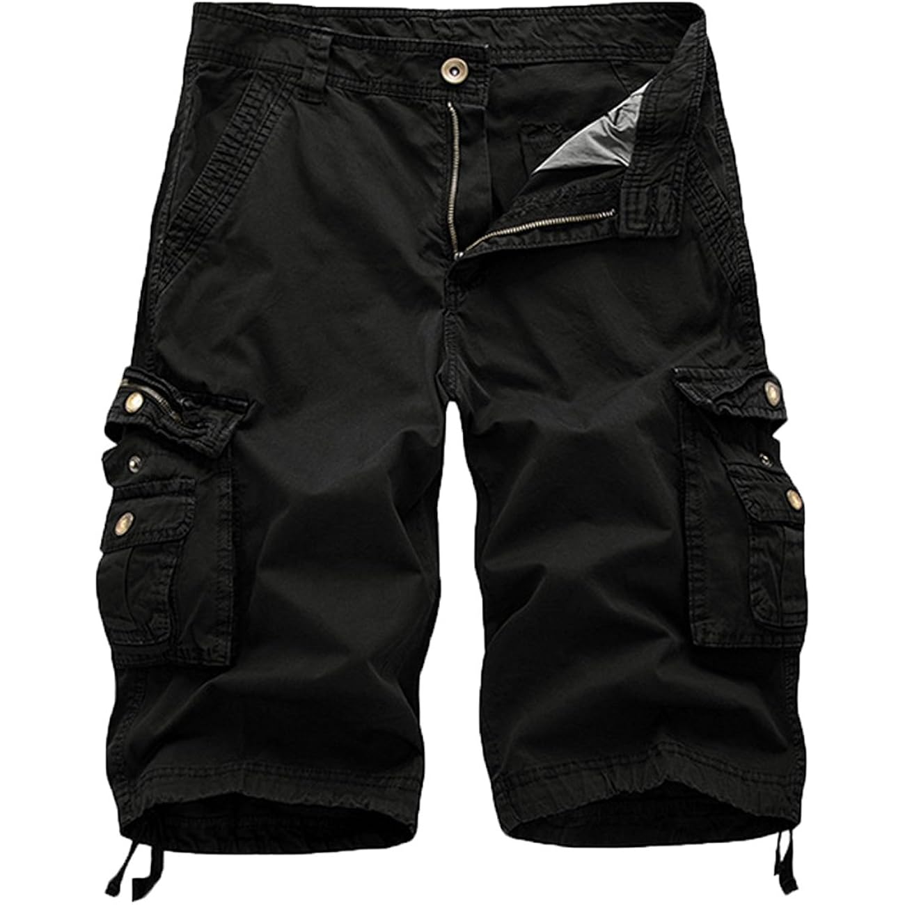 Women's Cotton Loose Fit Zipper Multi-Pockets Twill Bermuda Drawstring Women Cargo Shorts
