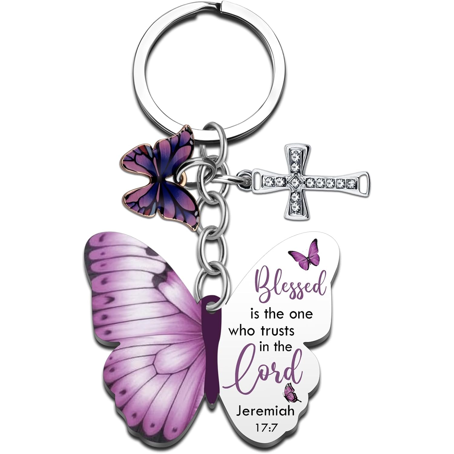Butterfly Christian Keychain Women Cross Bible Verse Keychain Butterfly Purse Charm Inspirational Religious Gifts