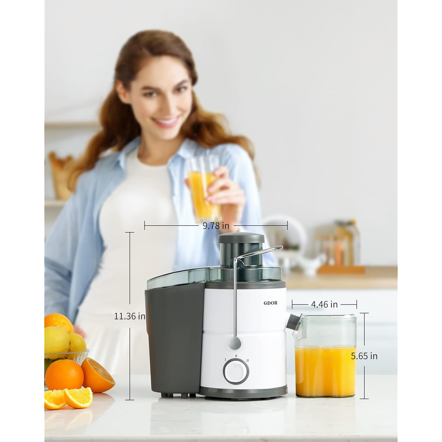 GDOR 800W Juicer Machine, 3” Wide Feed Chute, Dual-Speed Centrifugal Juicer for Fruits & Vegetables, Anti-Drip Function, BPA-Free, Easy to Clean with Brush, White