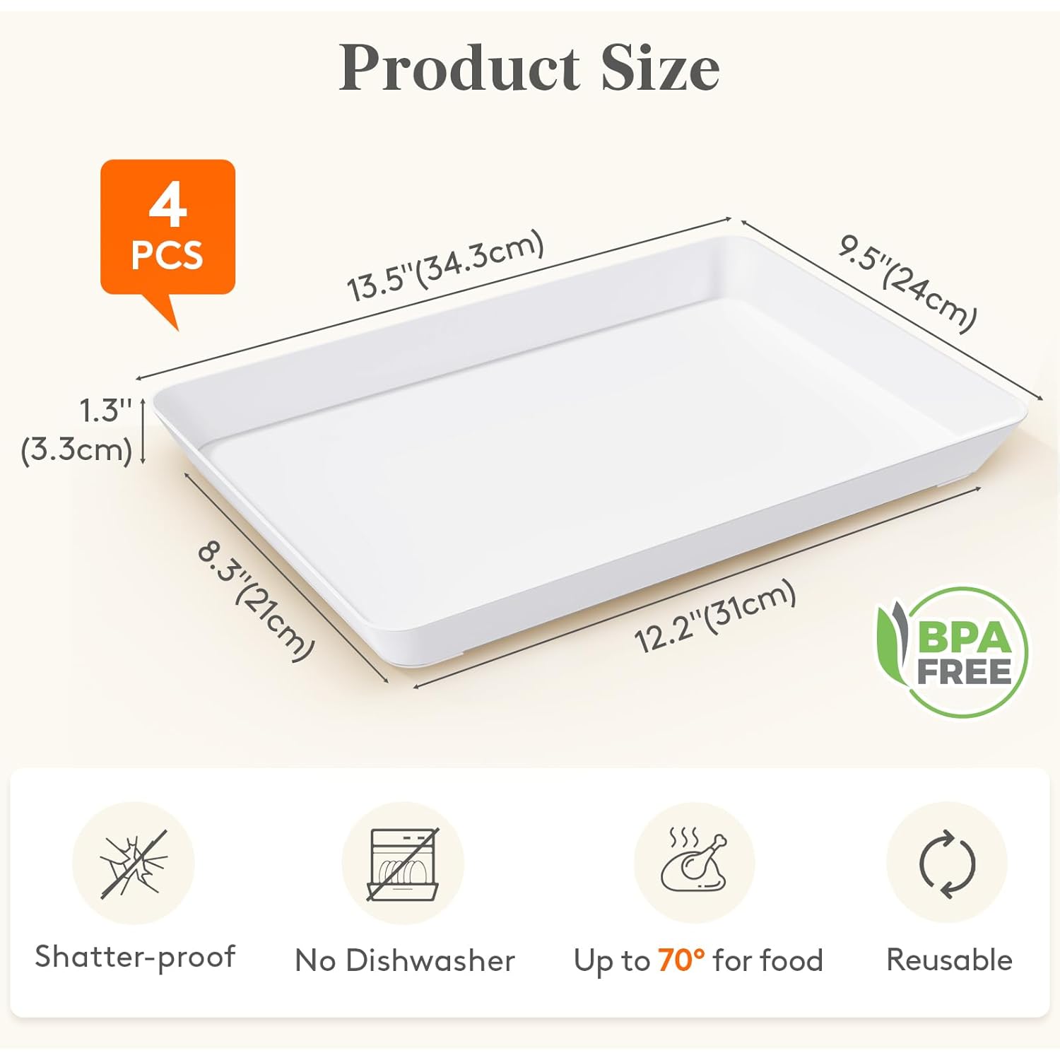 Lifewit Serving Tray for Party Supplies, Reusable Serving Platter for Catering, Snack, Fruit, Charcuterie, Appetizer, Plastic Food Trays, Hosting Essentials, BPA Free, White, 4 Pcs
