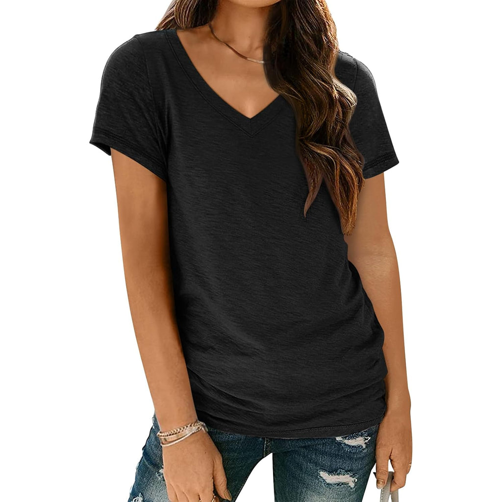 Automet T-Shirts Short Sleeve V Neck Tees Tops For Women Fashion Trendy Lightweight Soft Casual Summer Outfits Clothes 2026