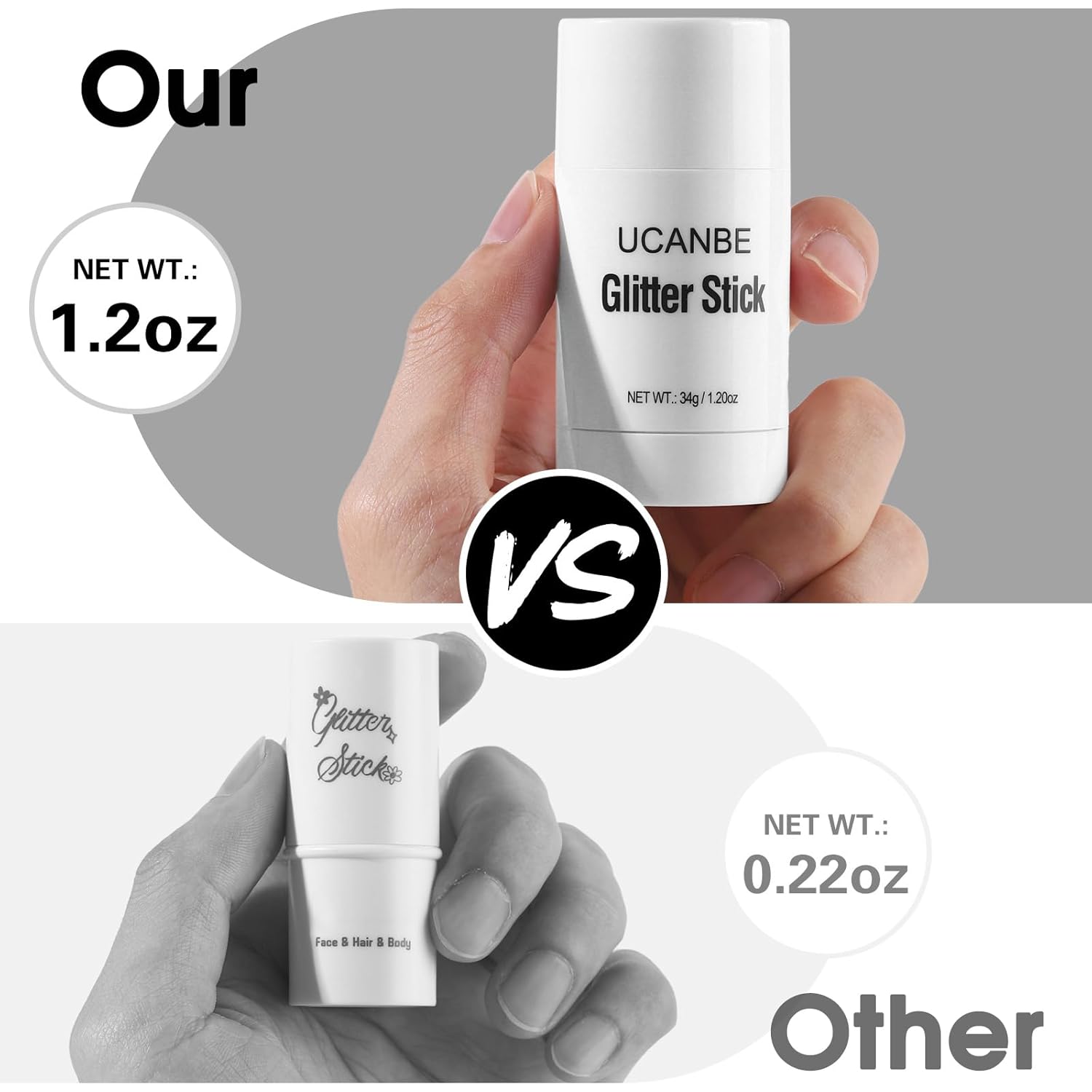 UCANBE White Body Glitter Stick for Singer Concerts Music Festivals, Face Glitter Makeup for Face Body Hair Eyes & Lips, Chunky Glitter Sparkling Mermaid Sequins for Women 1.2OZ