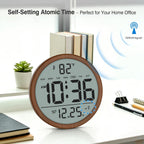 Atomic Wall Clock - Never Needs Setting, Digital Wall Clock Battery Operated With Date, Temp, Dst, Self-Setting Time, Easy To Read 8 Inch Display For Bedroom, Living Room, Home, Office
