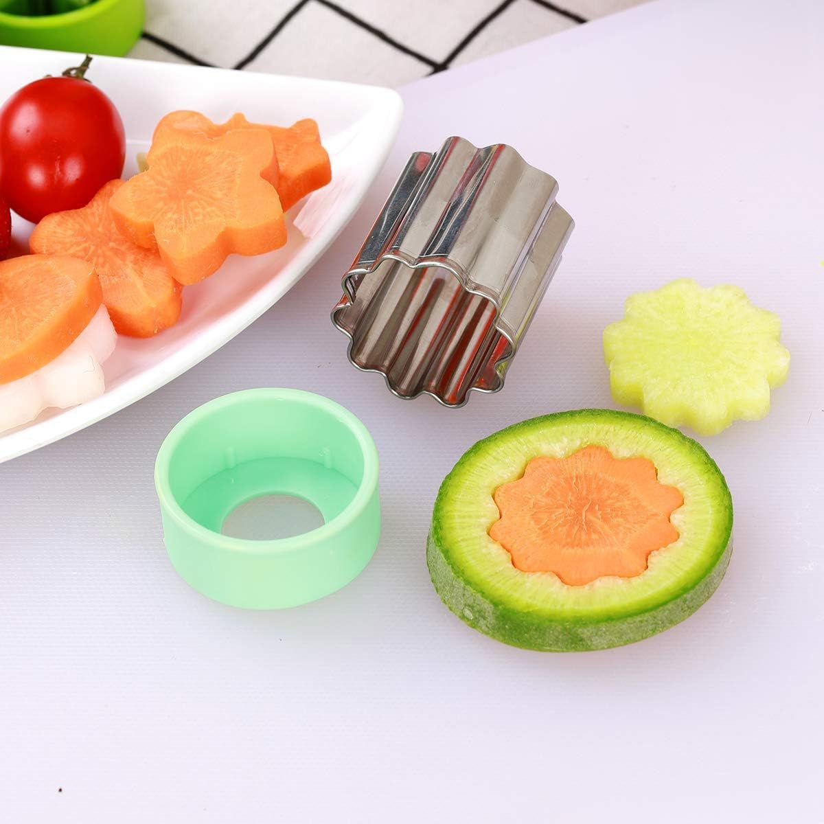 Vegetable Cutter Shapes Set (8 Pack) – 1.5" Stainless Steel Mini Cookie & Fruit Cutters For Kids, Bento Lunch, Sandwich, Fondant, Cheese, Baking & Food Prep