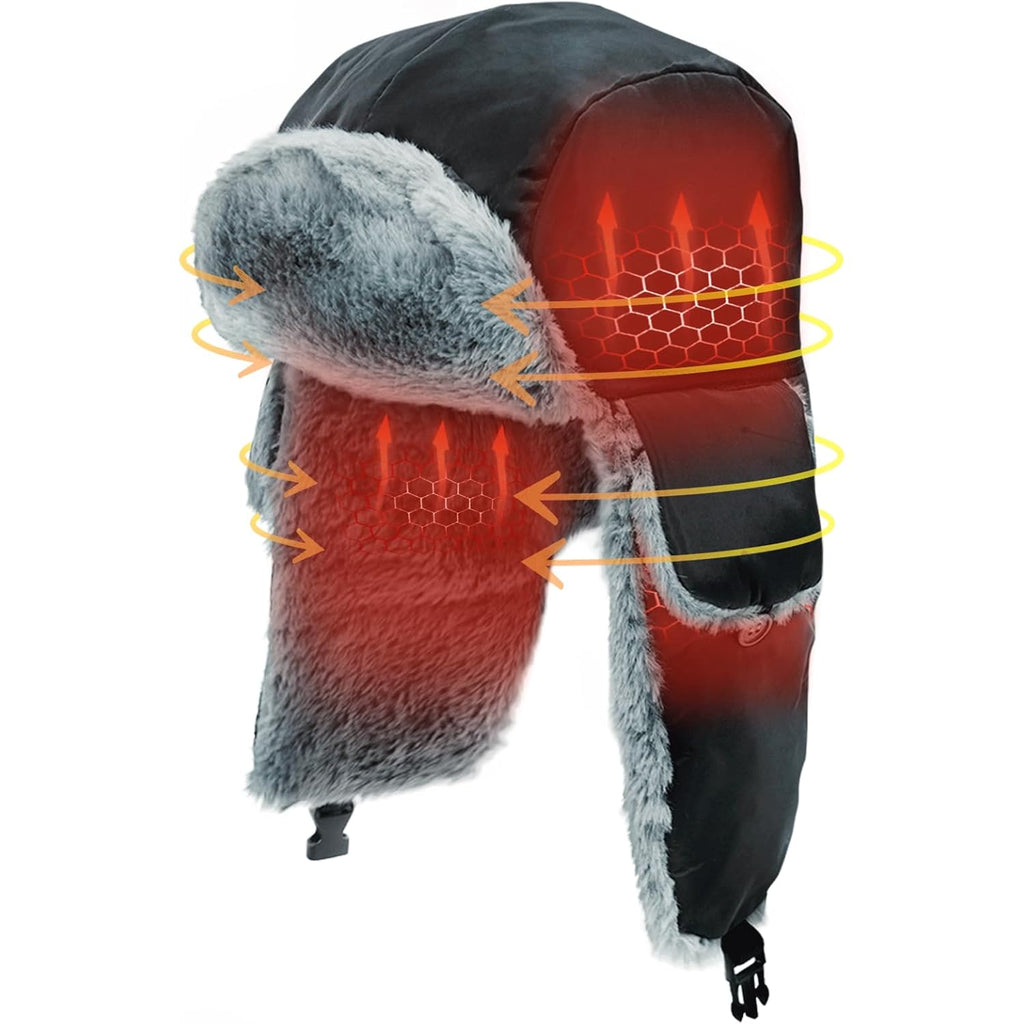 Heated Trapper Hat, 24.8 Inch Electric Winter Heated Hat with Rechargeable Battery for Men Women