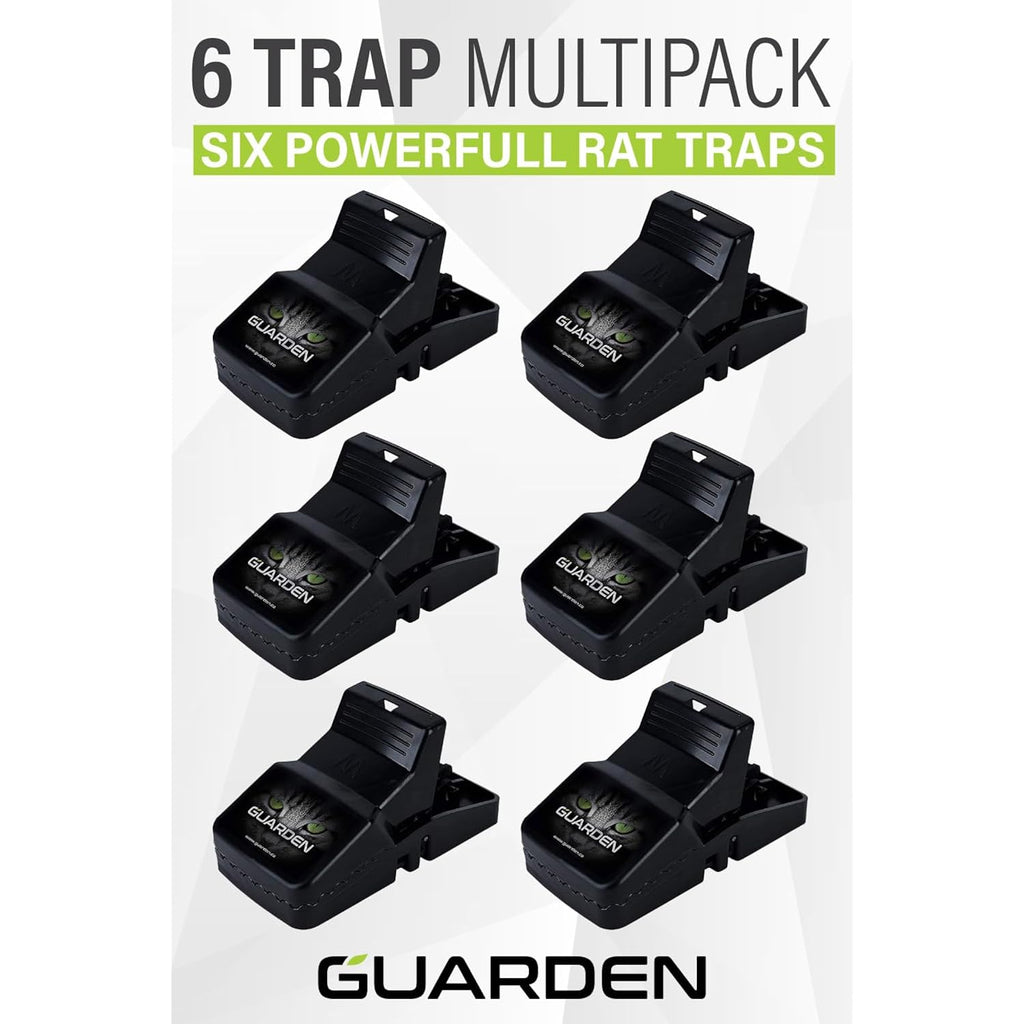 Rat Trap Six Pack - Indoor And Outdoor Traps For Mice, Voles, Rats, Chipmunks - Easy To Set, Powerful Snap, Quick Kill - By Guarden
