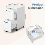 Dumos 2 Drawer Filing Cabinet, Rolling Under Desk Storage, White | Not For Hanging File Folders, Printer Stand, Lockable Wheels, Mobile Wood Home Office Organizer