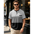 Mens T-Shirts Short Sleeve Button Casual Stylish Basic Tees Work Striped Shirts Henley Summer Lightweight Stretch Top