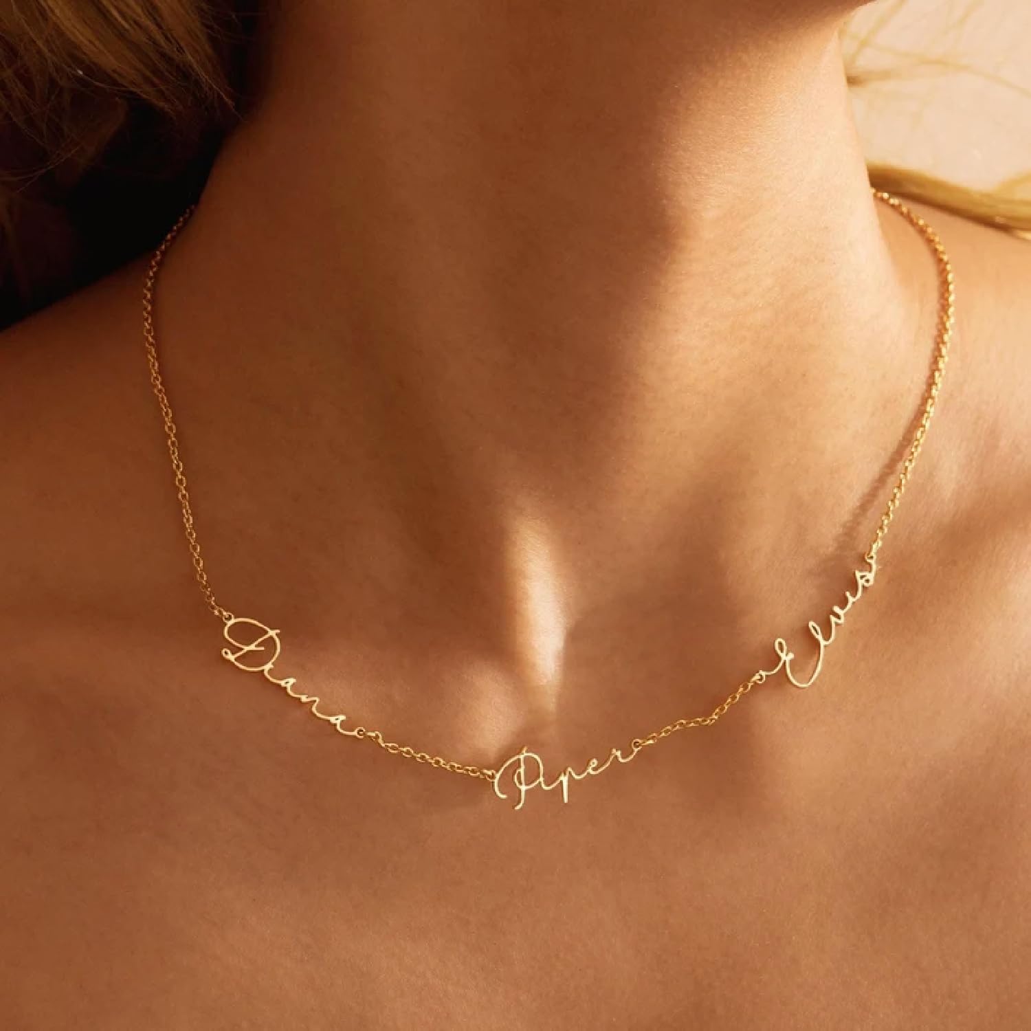 Ajiangwu Mothers Day Necklace Gifts for Mom,18K Gold Plated Name Necklace Personalized,Multiple Custom Name Necklace kids Names Customized Choker Necklace for Women