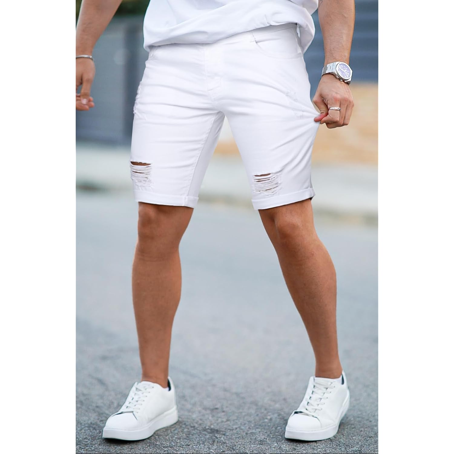 Gingtto Mens Jean Shorts Slim Fit Stretch Denim Shorts Men