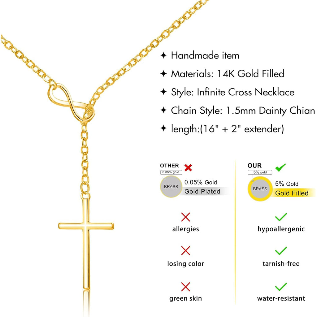 Mothers Day Gifts for Mom Infinity Cross Necklace for Women, 14K Gold Plated Necklace Unique Trendy Cross Pendant Jewelry, Non Tarnish & Waterproof Christian Jewelry - First Communion Confirmation Easter Gifts