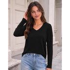 Zeagoo Womens Long Sleeve Shirts V Neck Basic Tee Tops Dressy Casual Business Work Blouses Fall Outfits S-3Xl