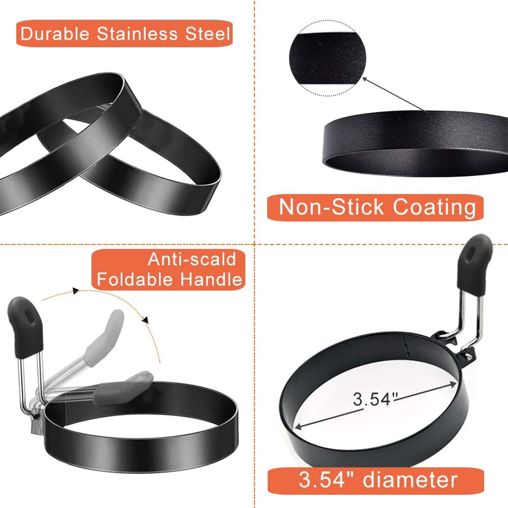 3.5" Egg Rings Set Of 2 With Silicone Handle, Large Ring For Frying Eggs, Round Mold For English Muffins - Griddle Cooking Shaper For Breakfast