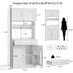 Korfile 71" Tall Kitchen Pantry Storage Cabinet With Power Outlet & Led Light, Freestanding Food Pantry Cabinet With 4 Doors And Shelves, Cupboard With Drawer, Hutch With Microwave Stand, White