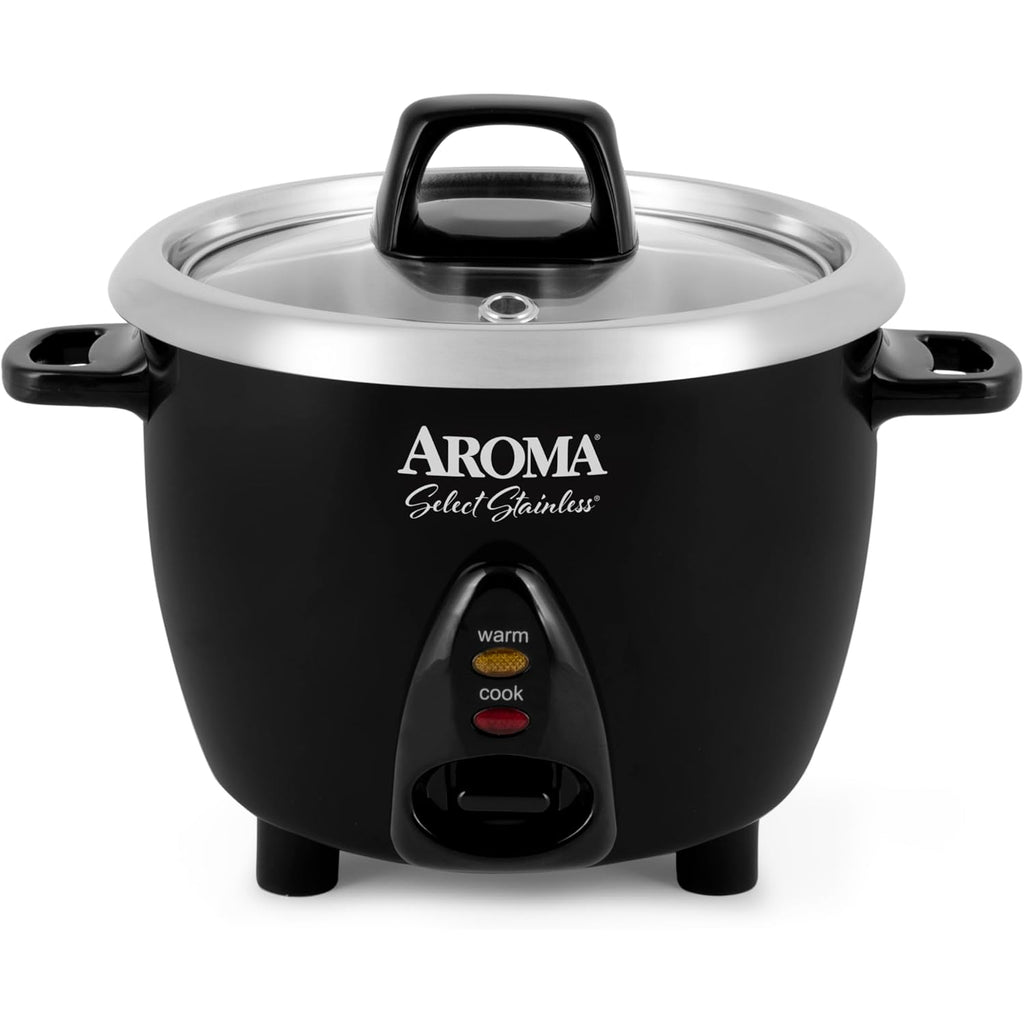 Aroma Housewares Select Stainless Rice Cooker & Warmer With Uncoated Inner Pot, 3-Cup(Uncooked)/6-Cup(Cooked)/ 1.2Qt, Arc-753Sgb, Black