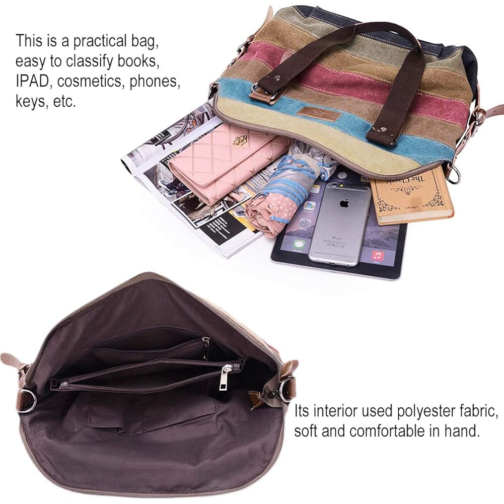 Canvas Handbag Multi-Color Striped Lattice Cross Body Shoulder Purse Bag Tote-Handbag for Women | Striped, Lattice, Shoulder, Purse, Bag, Striped