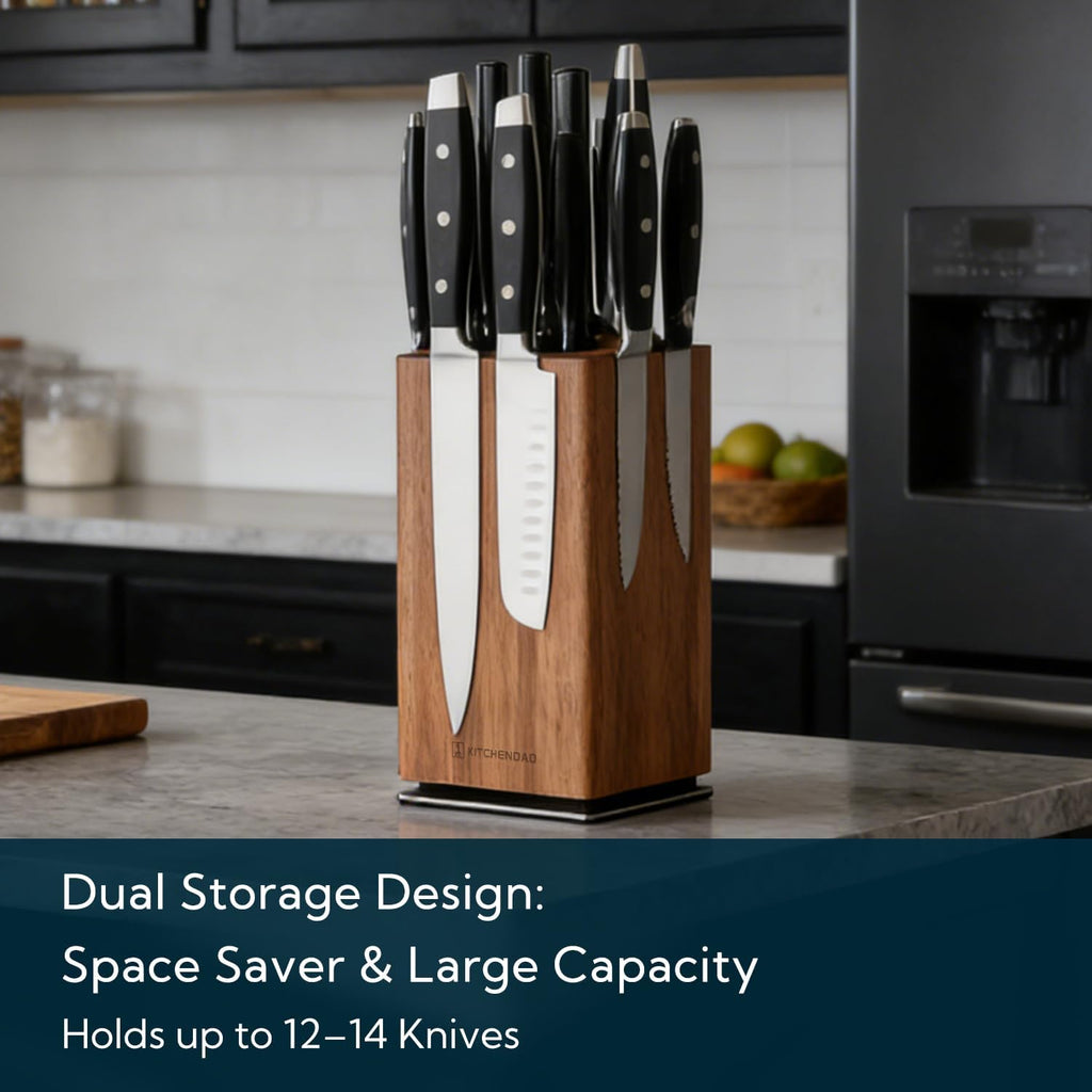 Kitchendao Magnetic Knife Block Without Knives, 360° Rotatable Acacia Wood Knife Holder, Large Knife Storage With Magnet For Knives & Utensils, Kitchen Countertop Organizer