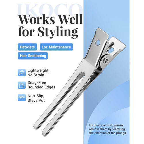 50Pcs Metal Hair Styling Clips, IKOCO No Crease Double Prong Hair Clips with 3 Parting Comb for Styling and Coloring