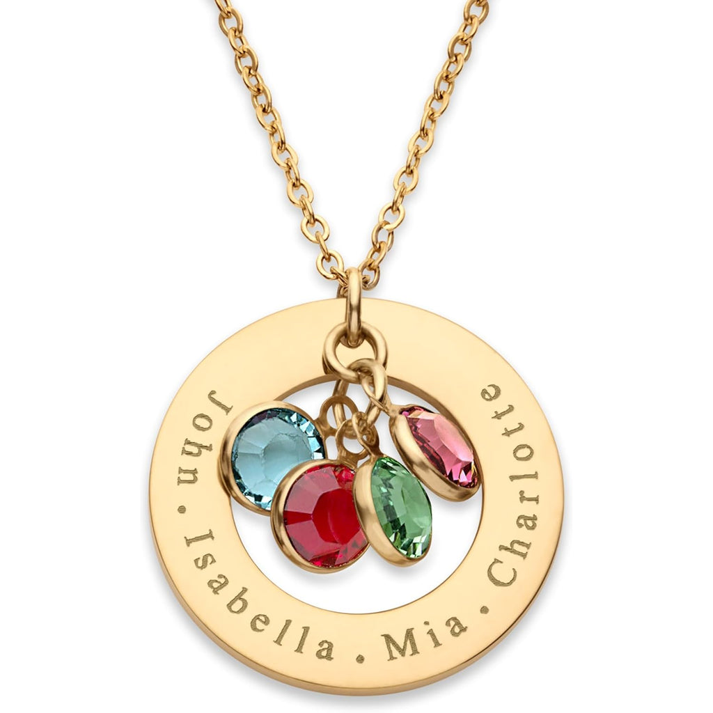 Birthstone Necklace for Mom, Personalized Necklace with Kids Names, Custom Family Jewelry for Wife, Grandma, Women, 1 2 3 4 5 Grandkids, Mother's Day & Birthday Gift, 18k Plated Gold, Rose, Silver