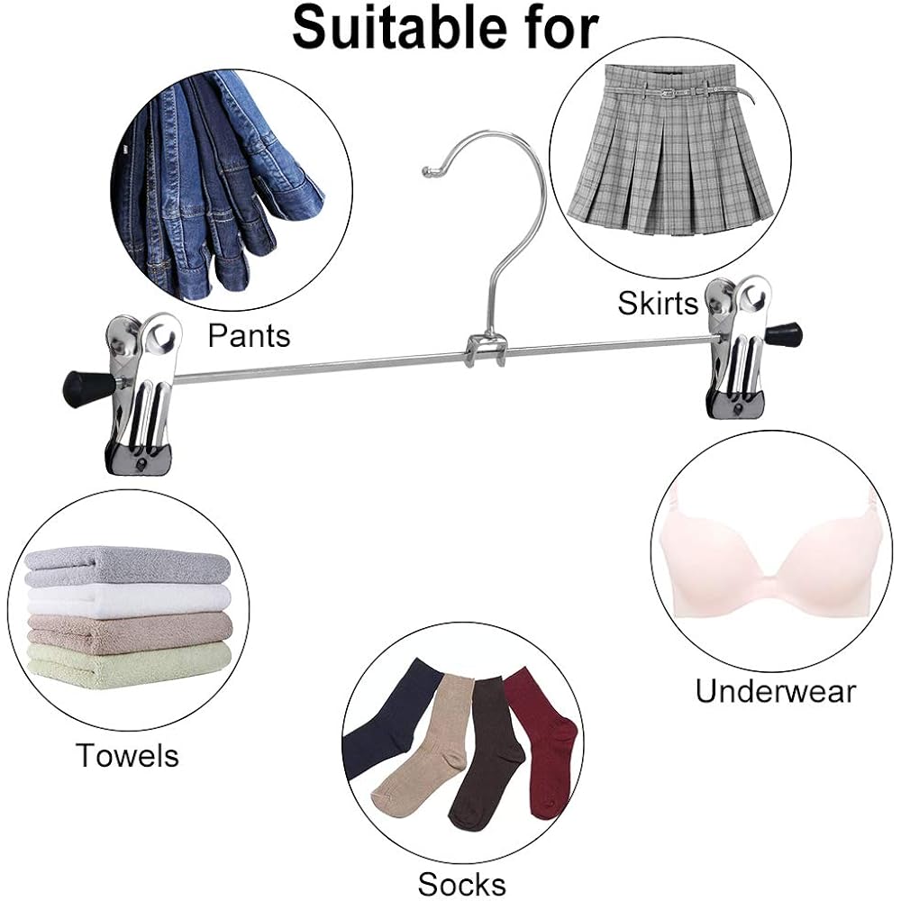 Northern Brothers Pants Hangers With Clips, Heavy Duty 20 Pack, Adjustable Metal Skirt Hanger For Women Men Jeans Shorts Trousers Dorm Bedroom College Clothes Closet Organizers And Storage