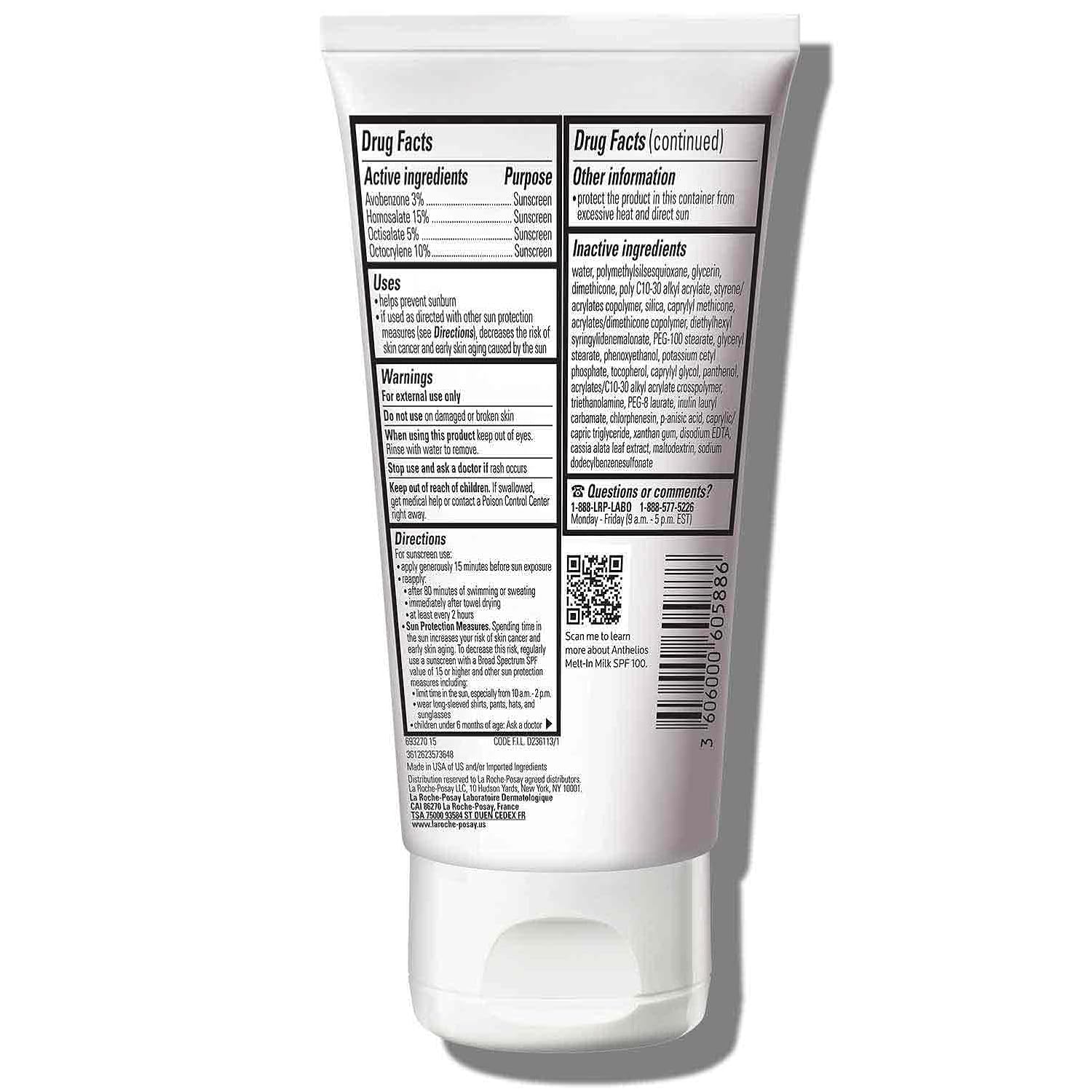 La Roche-Posay Anthelios Melt-In Milk Sunscreen Spf 100, Sunscreen For Body & Face, Broad Spectrum Spf + Antioxidants, Oil Free, For Sun Sensitive Skin, Oxybenzone Free