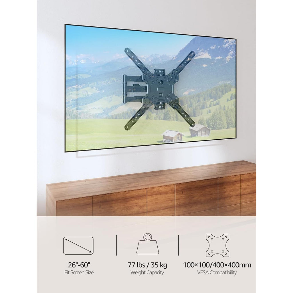 Mountup Full Motion Tv Wall Mount For Most 26-60 Inch Tvs, Max Vesa 400X400Mm Wall Mount Tv Bracket With Swivel Tilting Extension Level Adjustment For Led Lcd Flat Curved Tvs Up To 77 Lbs, Mu0018
