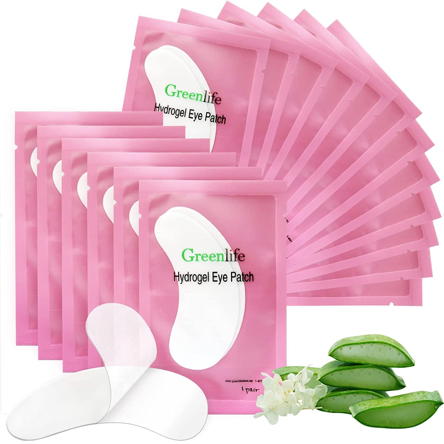 100 Pairs Greenlife Natural Hydrogel Eye Gel Pads - Collagen And Aloe Vera Patches For Under Eyes - Eyelash Extension Kit