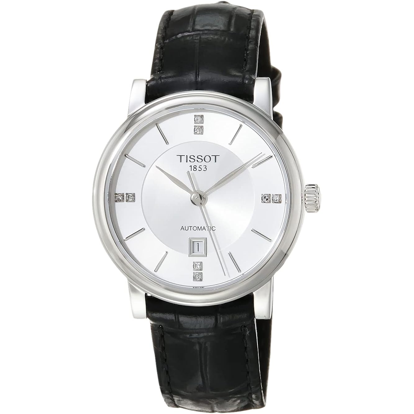 Tissot Womens Tissot Carson Premium Lady Automatic 316L Stainless Steel Case Automatic Watch, Black, Leather, 15 (T1222071603601)