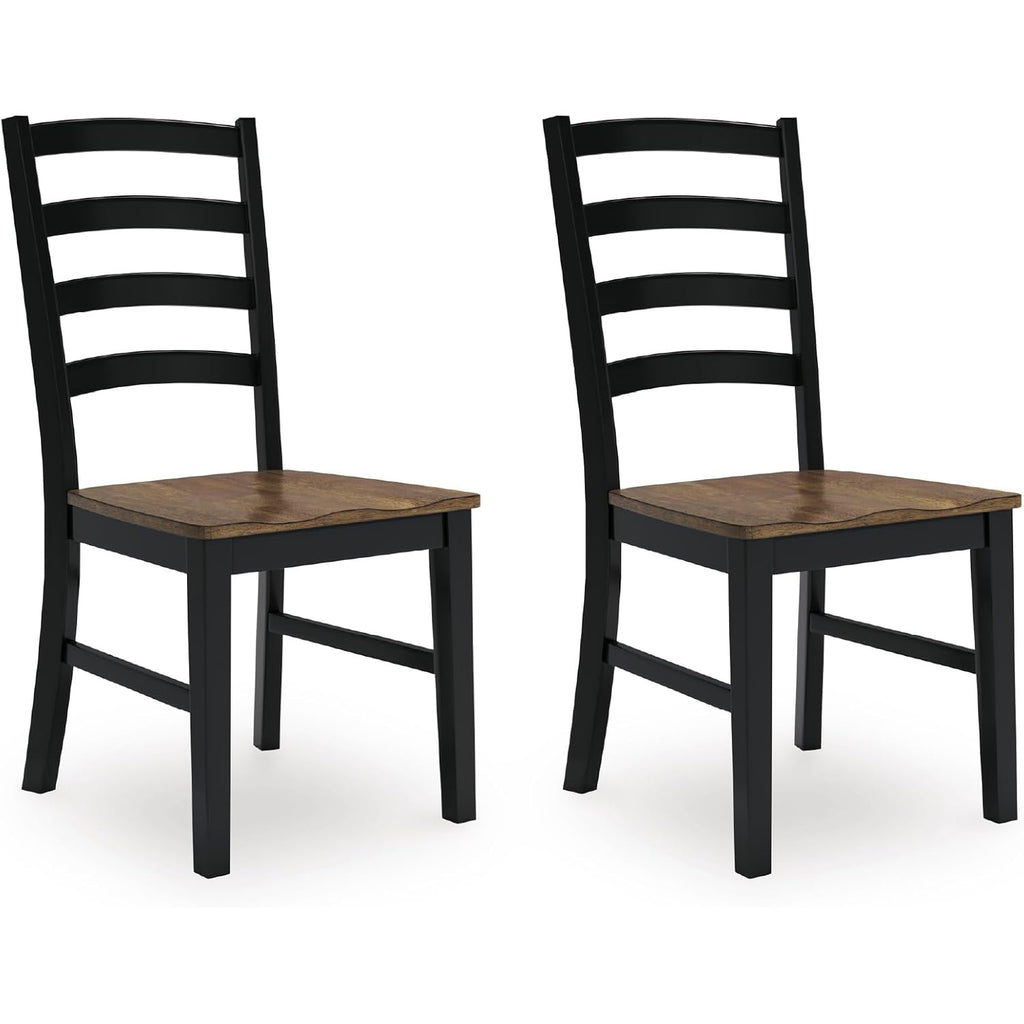 Signature Design By Ashley Wildenauer Dining Chairs Set Of 2, Modern Farmhouse Wood Side Chairs With Solid Wood Frame, Contoured Mango Veneer Seat, Casual Kitchen Seating, Black And Brown