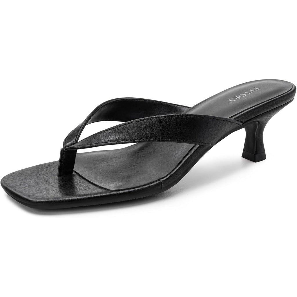 Fitory Women'S Sexy Kitten Heel Flip Flops,Square Open Toe Low Heel Sandals, Slip On Comfortable Thong Heels For Causal