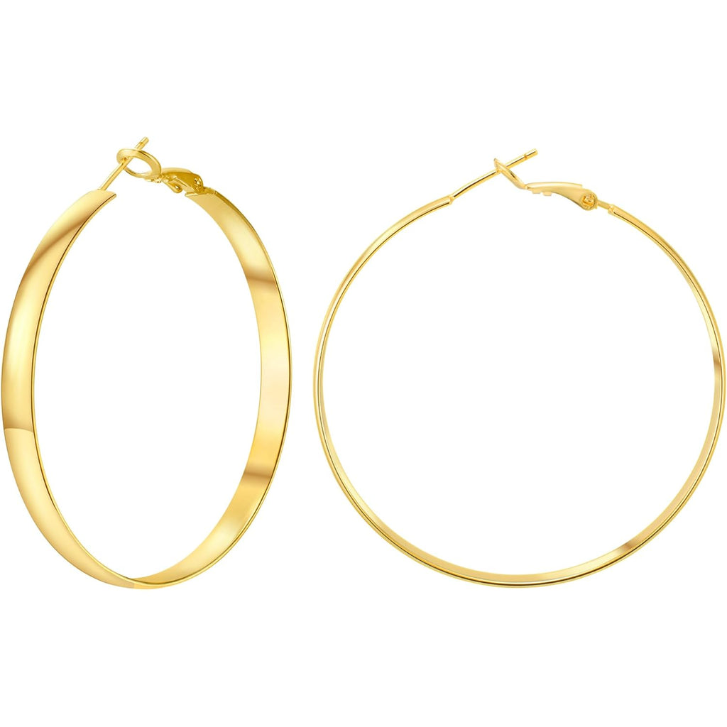 IDJEOABL 5mm Wide Gold Hoop Earrings for Women Trendy 14K Gold Plated Large Big Flat Hoop Earrings Non Tarnish Everyday Earrings Jewelry for Women