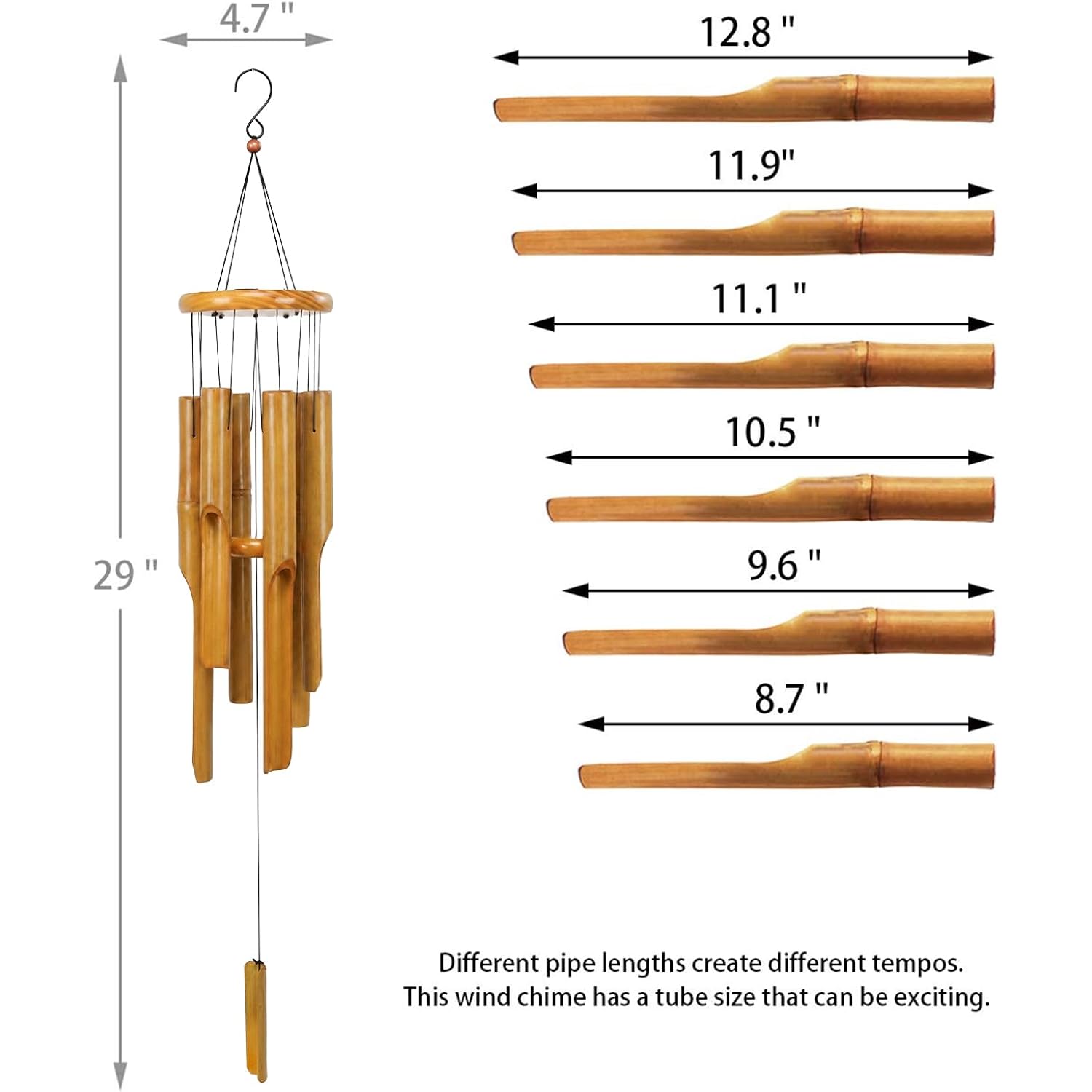 Bamboo Wind Chimes, Deep Tone Wooden Wind Chime Outdoor Garden Decor | Natural Wooden Wind Chimes For Outside With Soothing Tones, Durable Outdoor Design, Easy Hanging Hook, Perfect Garden Decor