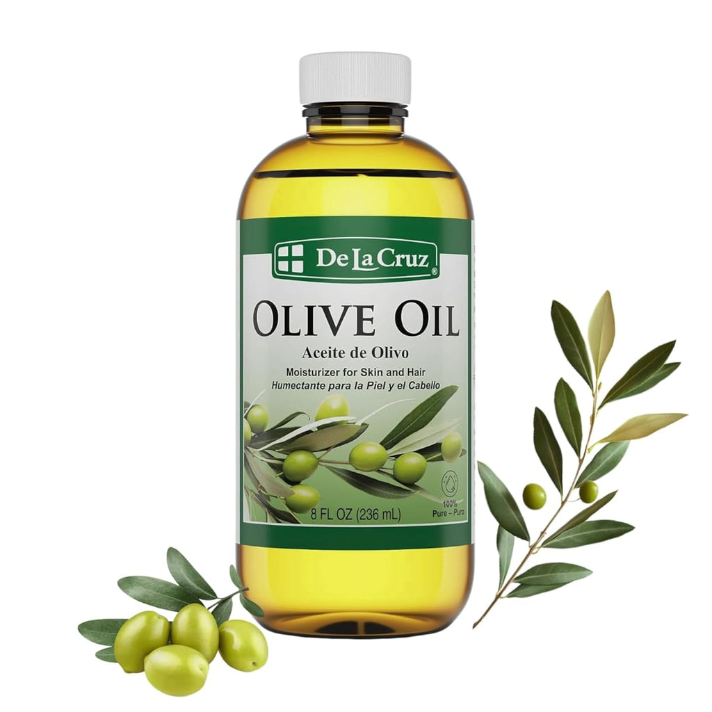 De La Cruz Pure Olive Oil - Natural Expeller Pressed Olive Oil For Hair And Skin - Lightweight Body Oil For Dry Skin 8 Fl Oz