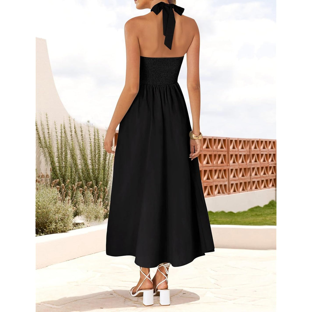 Zesica Women'S Summer Sleeveless Halter Midi Dress 2026 Off Shoulder High Waist Flowy Formal Wedding Guest Long Dresses