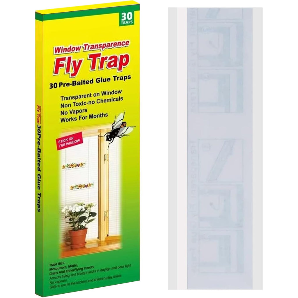 Mosqueda Window Fly Traps, 30 Pack Sticky Fly Traps For Indoors, Fly Catchers For Inside Home, Waterproof & Non-Toxic Adhesive Sticky Paper Trap For Mosquitos Bugs Housefy Fruit Fly Flying Gnats