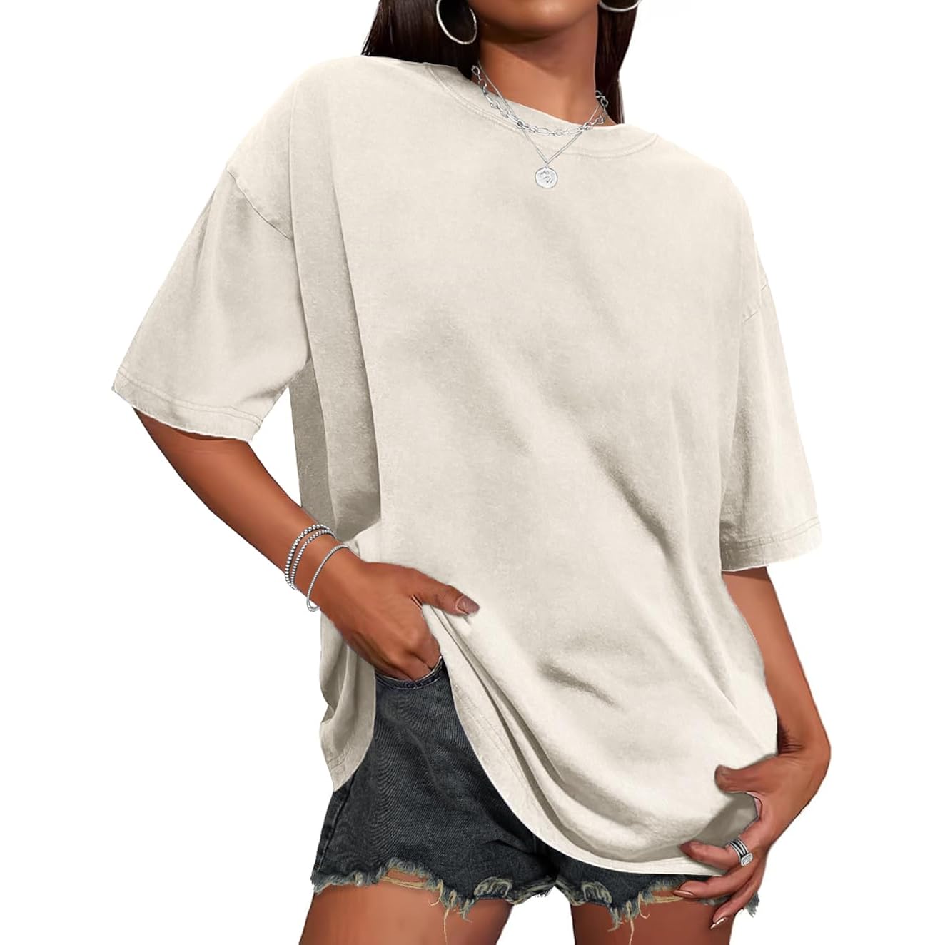 Oversized Tshirts For Women Short Sleeve Crew Neck Vintage Washed Basic Loose Casual Tees 2026