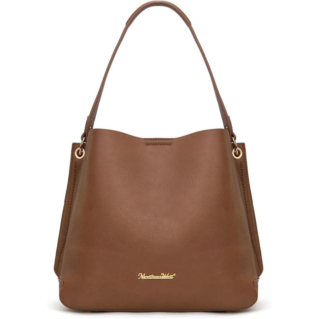 Montana West Medium Hobo Purse For Women 3 Compartment Bucket Shoulder Bag With Crossbody Strap