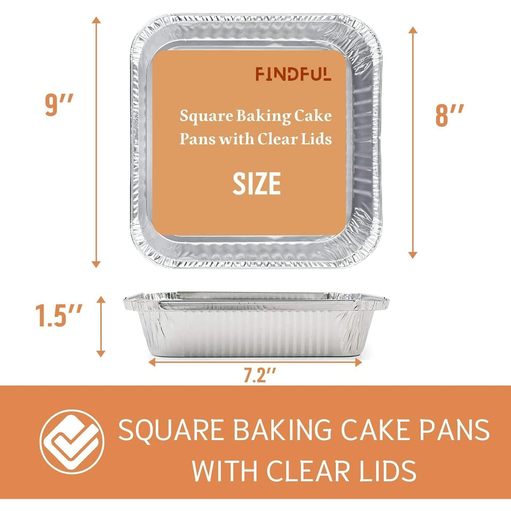 Findful (35 Pack) 8x8 Aluminum Pans with Clear Plastic Lids - Square Baking Cake Pans - Foil Pans with Lids - Disposable Food Containers Great for Cooking, Heating, Storing, Prepping Food