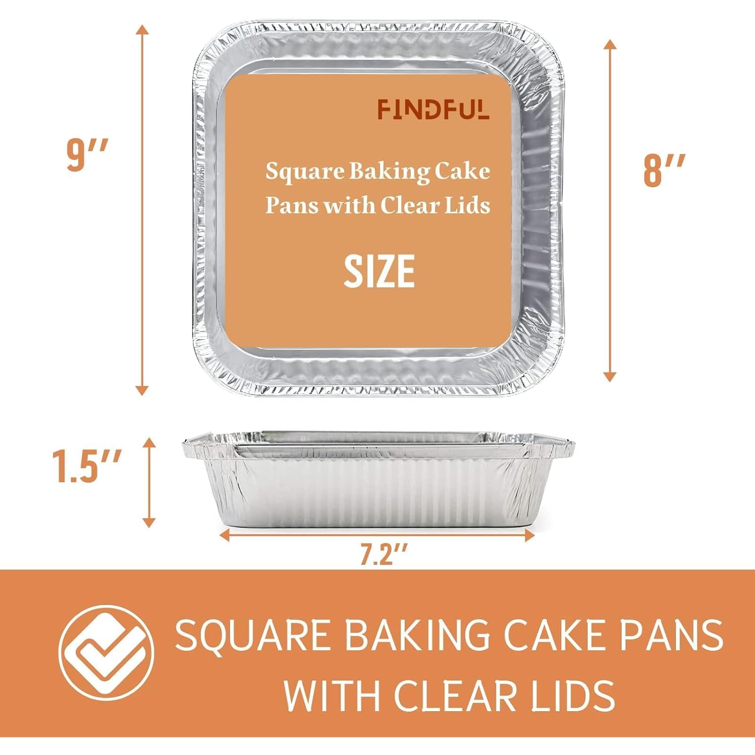 Findful (35 Pack) 8x8 Aluminum Pans with Clear Plastic Lids - Square Baking Cake Pans - Foil Pans with Lids - Disposable Food Containers Great for Cooking, Heating, Storing, Prepping Food