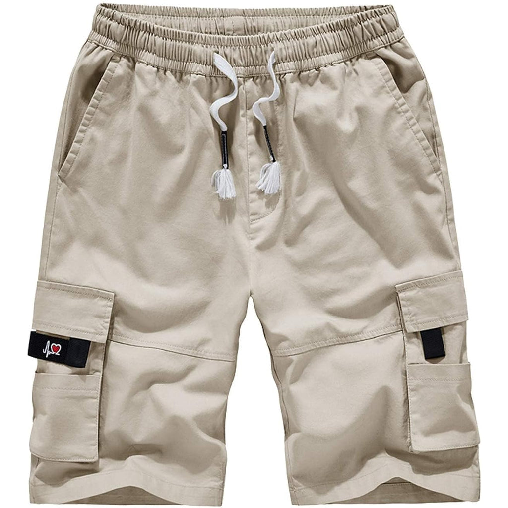 Women's Casual Cotton Elastic Waist Drawstring Loose Fit Outdoor Multi-Pockets Cargo Shorts