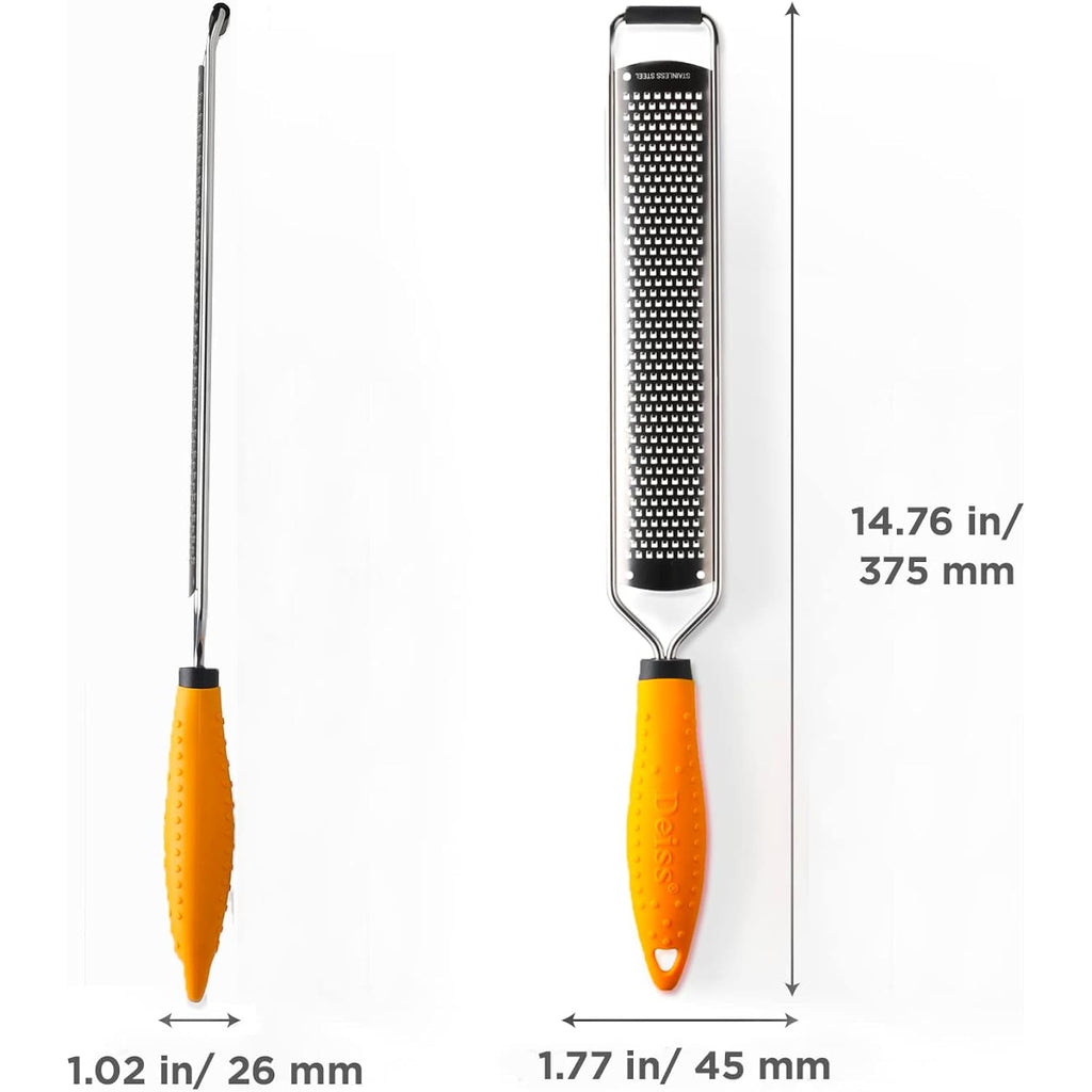 Deiss Pro Lemon Zester & Heavy Duty Cheese Grater & Vegetable Grater - Parmesan Cheese Lemon, Garlic, Nutmeg, Chocolate, Fruits, Vegetables, Ginger Grater - Cheese Shredder & Stainless Steel Grater