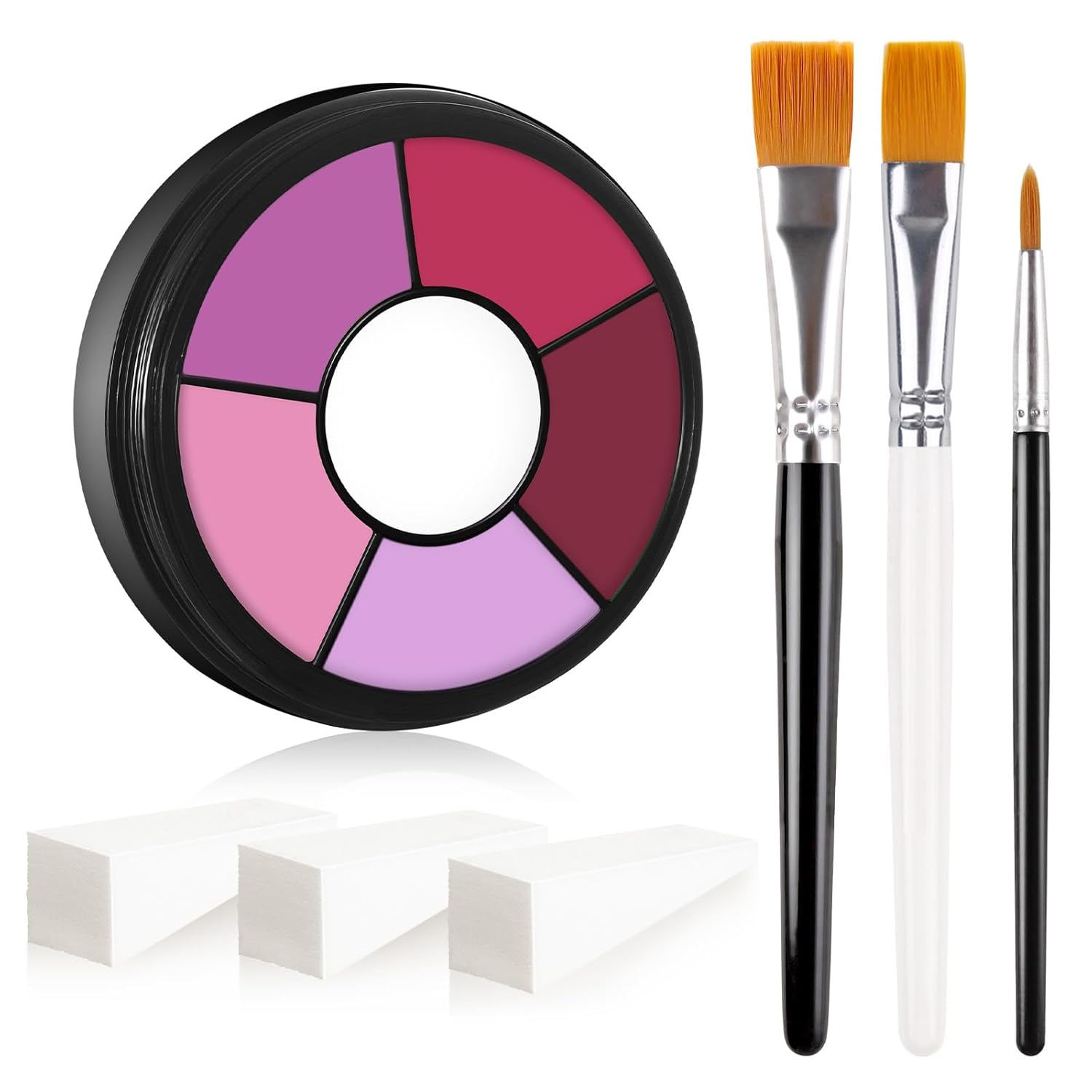 BOBISUKA Pink Cream Face & Body Paint Palette Kit with 3 Brushes 3 Sponges, Highly Pigmented Easy to Blend Long Lasting Halloween Makeup for Clown, Skull, Devil, Demon,Mermaid Costume & Theme