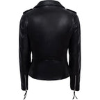 Valentine Romance Ladies Black With Red Lining Real Leather Brando Fitted Urban Look Biker Jacket