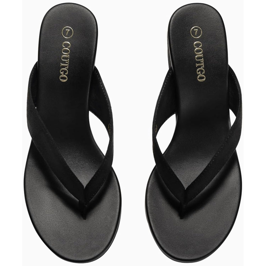 Coutgo Womens Wedge Heels Sandals Platform Flip Flops Slides Slip On Summer Beach Shoes